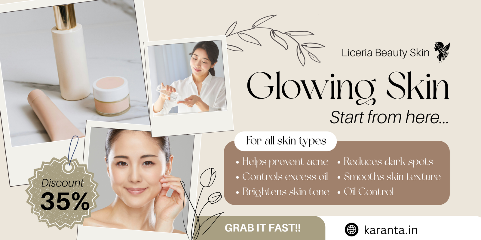 Ivory and Taupe Brown Minimalist Elegant Skincare Banner